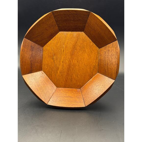 Vtg mixed wood octagon pedestal trinket compote bowl Golden brown - Picture 5 of 8
